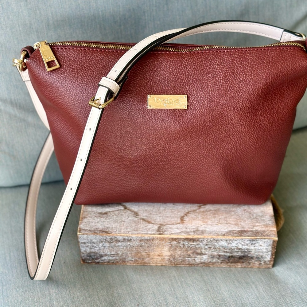 bebe Brown Crossbody Bag with Cream Strap